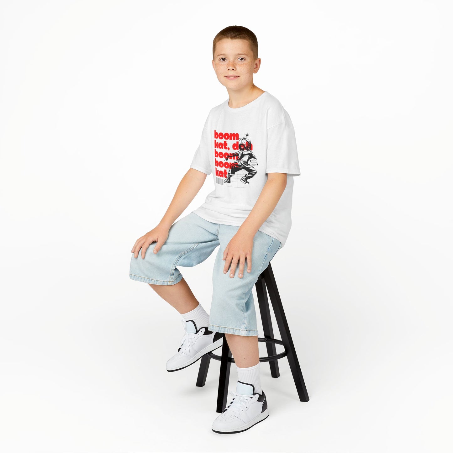 “Boom Kat Youth Short Sleeve Dance T-Shirt – Bold Streetwear-Inspired Graphic Tee for Kids