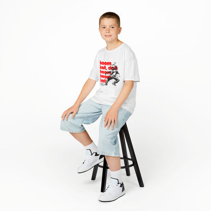 “Boom Kat Youth Short Sleeve Dance T-Shirt – Bold Streetwear-Inspired Graphic Tee for Kids