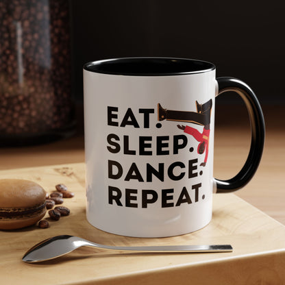 "Eat Sleep Dance Repeat" Accent Coffee Mug – Bold B-Boy Graphic Ceramic Mug for Hip Hop Dancers