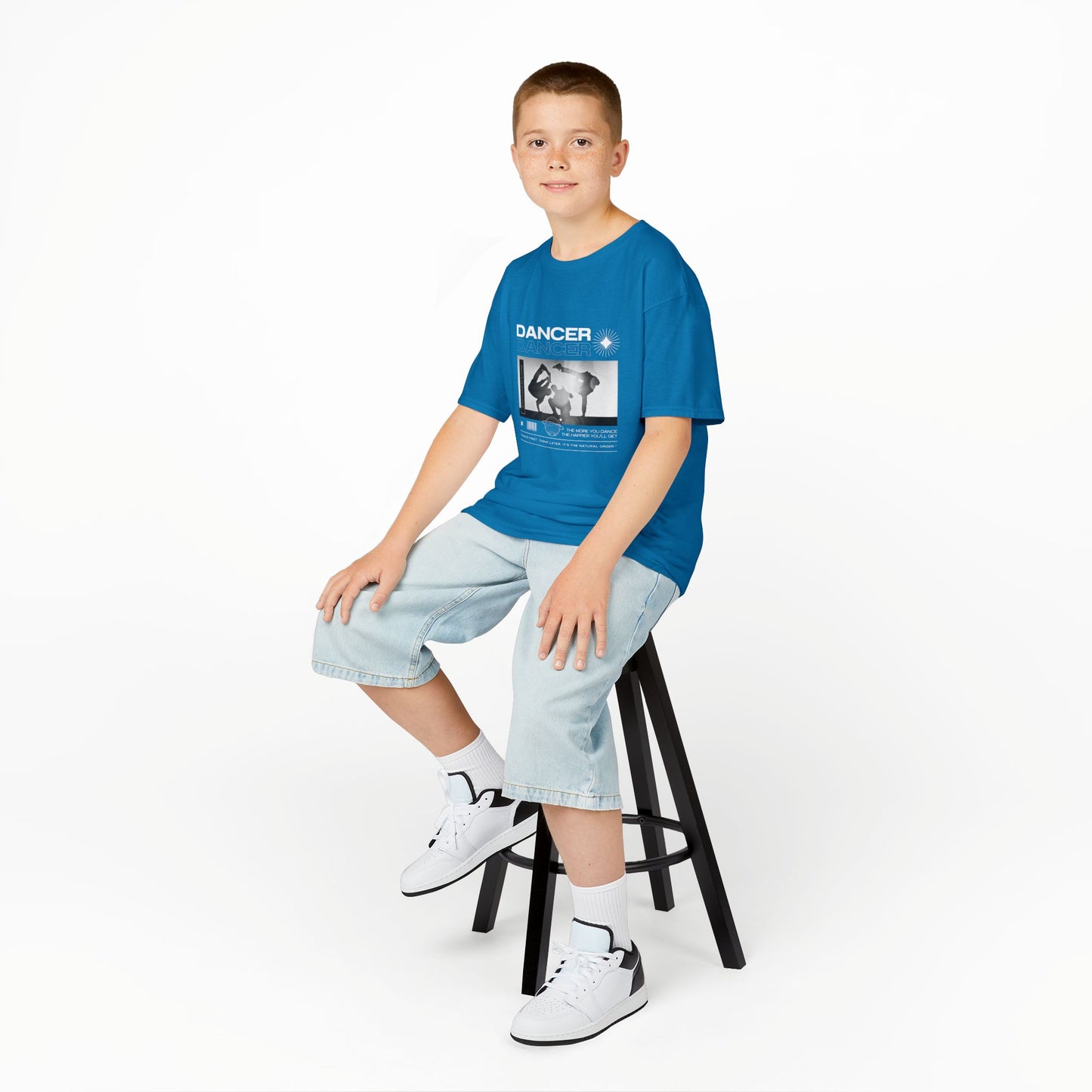 "Dancer" Youth Short Sleeve Tee – Streetwear-Style Breakdancer Graphic Hip Hop Dance Kids T-Shirt