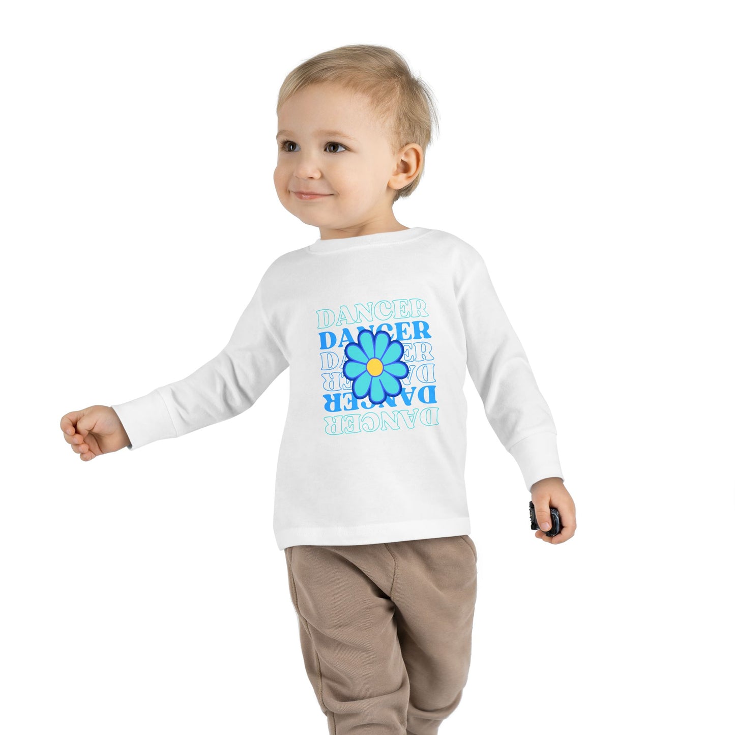 "Dancer" Toddler Long Sleeve Dance T-Shirt – Floral Text Graphic Shirt for Kids