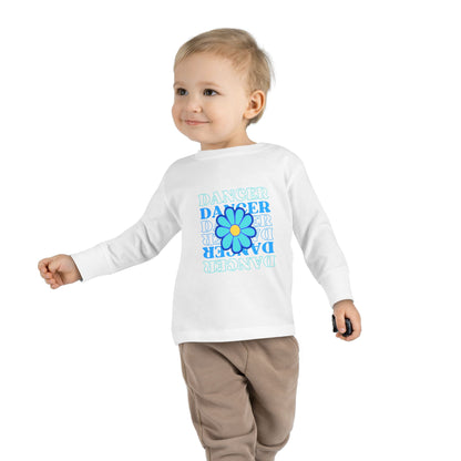 "Dancer" Toddler Long Sleeve Dance T-Shirt – Floral Text Graphic Shirt for Kids