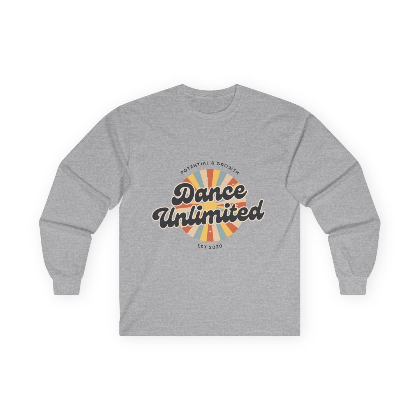 “Dance Unlimited – Potential & Growth" Unisex Long Sleeve Tee – Retro Dance Graphic Shirt for Motivated Dancers & Studio Apparel