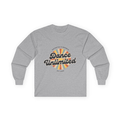 “Dance Unlimited – Potential & Growth" Unisex Long Sleeve Tee – Retro Dance Graphic Shirt for Motivated Dancers & Studio Apparel