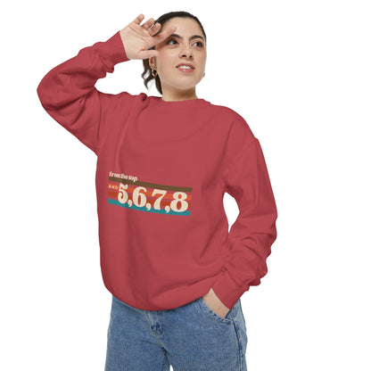 "From the Top and 5 6 7 8" Unisex Lightweight Crewneck Sweatshirt – Retro Dance Graphic Pullover for Dancers & Choreographers