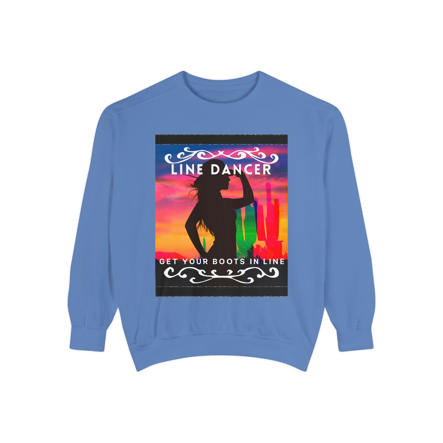 "Line Dancer, Get Your Boots in Line" Unisex Lightweight Crewneck Sweatshirt – Western Dance Graphic Pullover for Country Music & Boot Scootin’ Fans