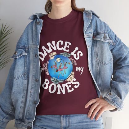 “Dance Is in My Bones” Halloween Dance T-Shirt with Dancing Skeletons Graphic - Unisex Heavy Cotton Tee