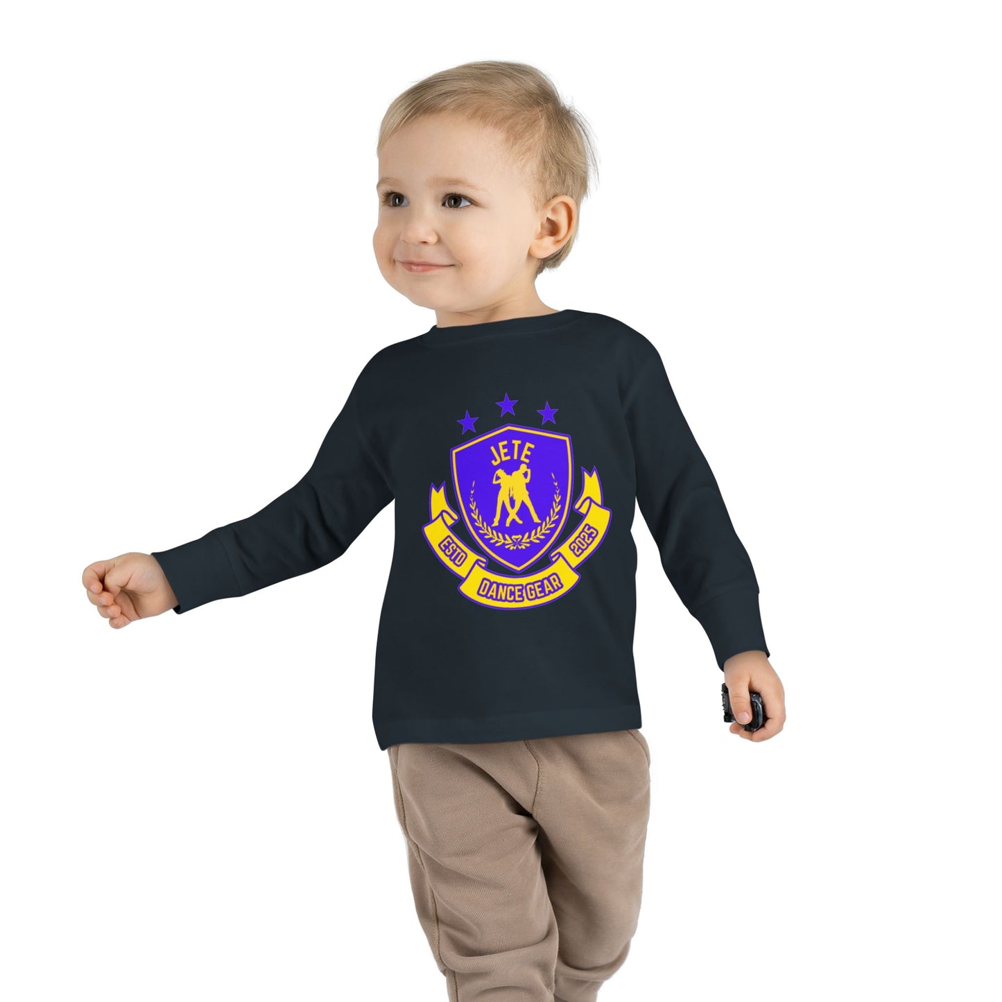 "Jeté Dance Gear" Toddler Dance T-Shirt – Collegiate-Inspired Dancer Graphic Long Sleeve Tee for Kids