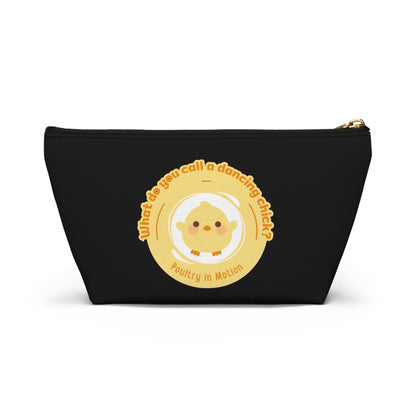 "What do you call a dancing chick? Poultry in Motion." Makeup Bag – Funny Dancing Chick Pun with Cute Chicken Graphic – Dance-Themed Zipper Pouch for Cosmetics, Accessories & Gifts