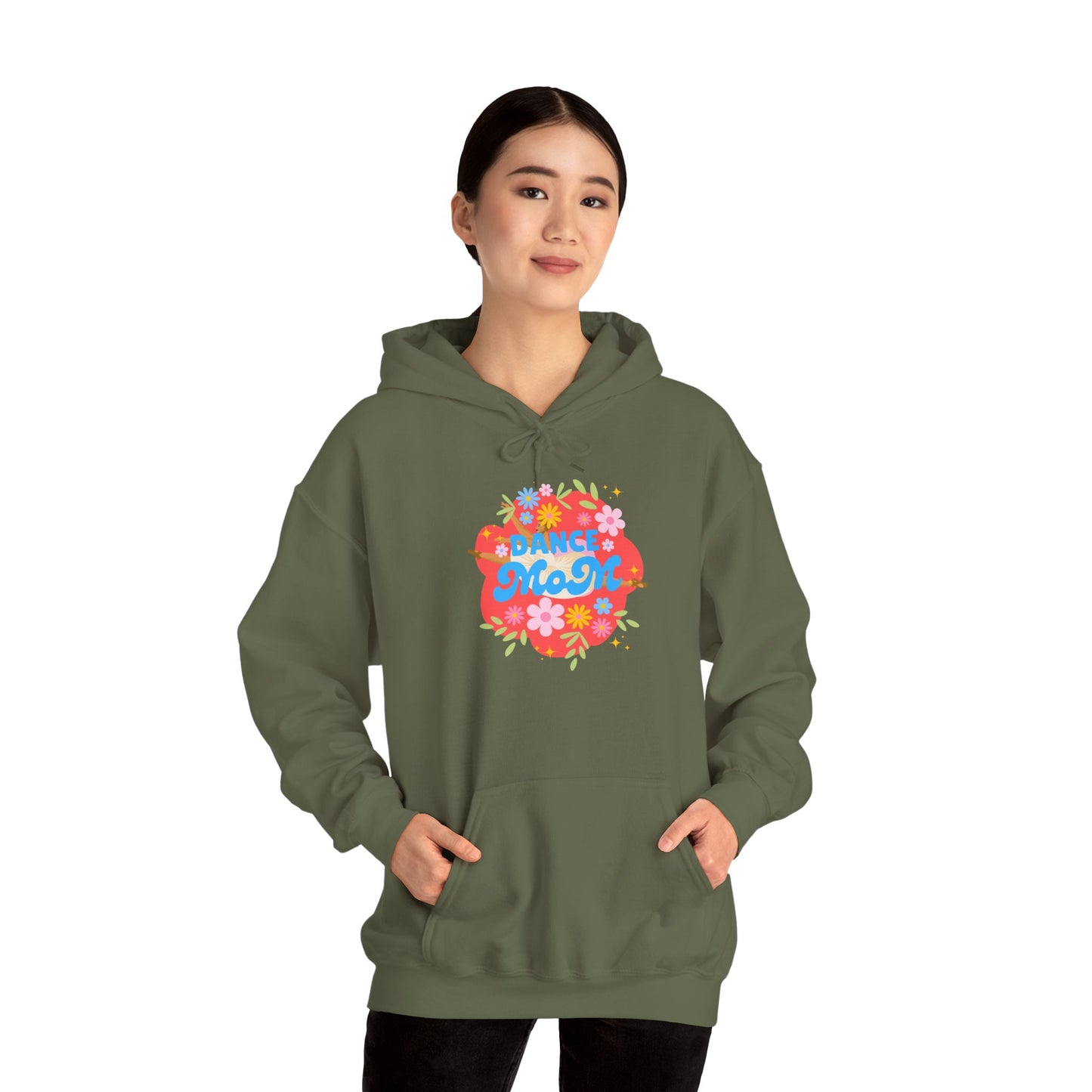 "Dance Mom" Superhero Hoodie – Floral Front Graphic & Fun Back Design | Unisex Hooded Sweatshirt for Proud Dance Parents