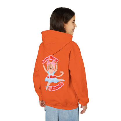 “Every Meow & Then I Dance” Adorable Dancing Cat Graphic | Cute Cat Dance Hoodie for Kids & Young Ballet Enthusiasts - Unisex Youth Hoodie