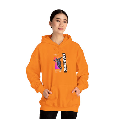 “Dancing” Text with Streetwear-Style Male Dancer Graphic – Unisex Heavy Blend™ Hooded Sweatshirt – Cozy Dance Hoodie for Performers & Dance Enthusiasts