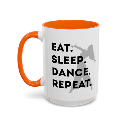 "Eat Sleep Dance Repeat" Accent Coffee Mug – Gray Dancer Graphic Ceramic Mug for Dance Lovers