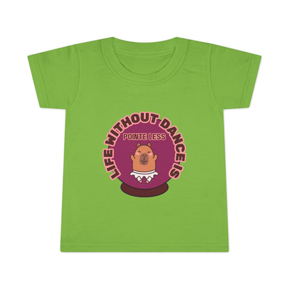 "Life Without Dance Is Pointeless" Toddler Dance T-Shirt – Cute Dancing Capybara Graphic Short Sleeve Tee for Kids