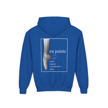 “I Dance En Pointe” Youth Pullover Hoodie with X-Ray Ballet Foot Graphic – Personalized Dance Hoodie for Kids, Custom Name or Studio Option