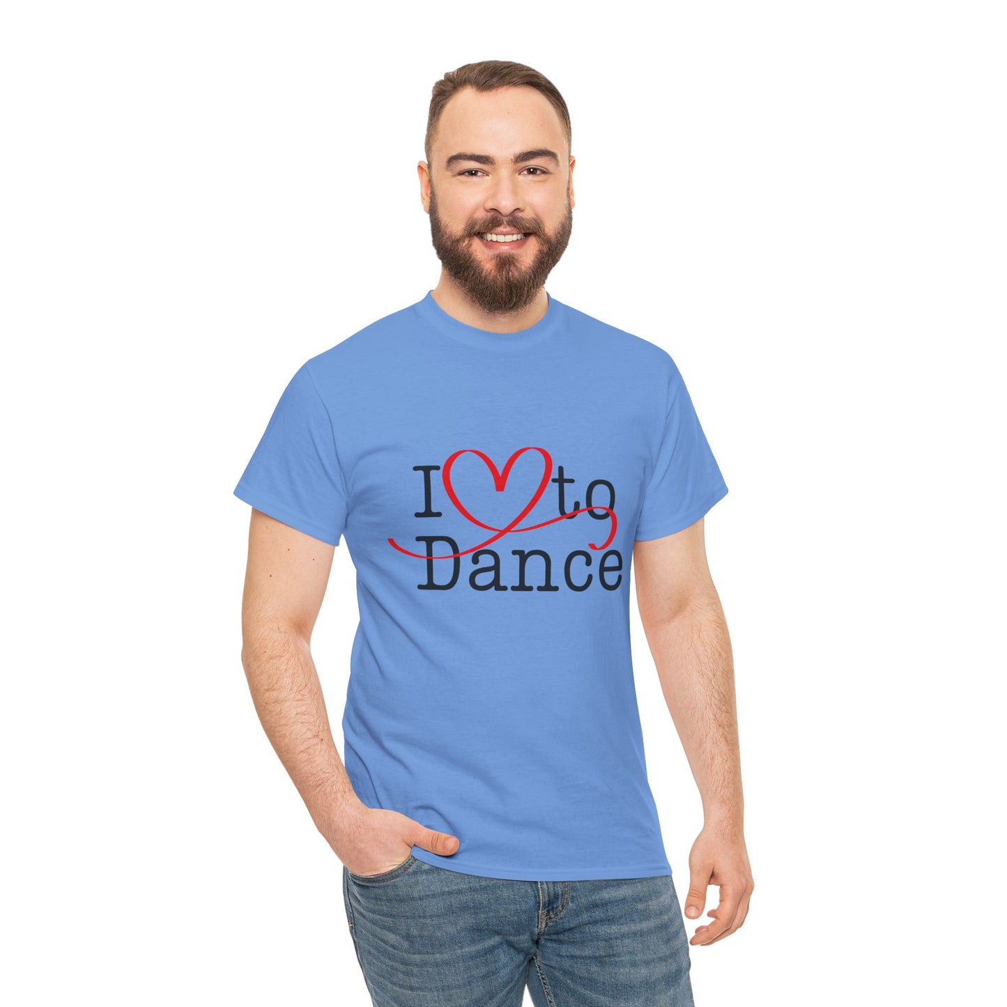 "I Love to Dance" Unisex Heavy Cotton Tee – Hand-Drawn Heart Graphic Dance Lover T-Shirt