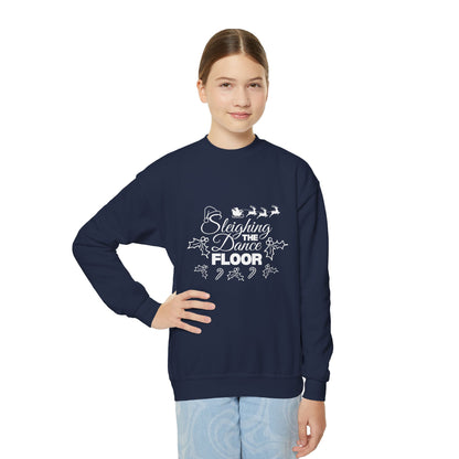 “Sleighing the Dance Floor” YOUTH SWEATSHIRT  Crewneck with Santa’s Sleigh and Reindeer – Festive Christmas Dance Sweatshirt for Kids and Young Dancers