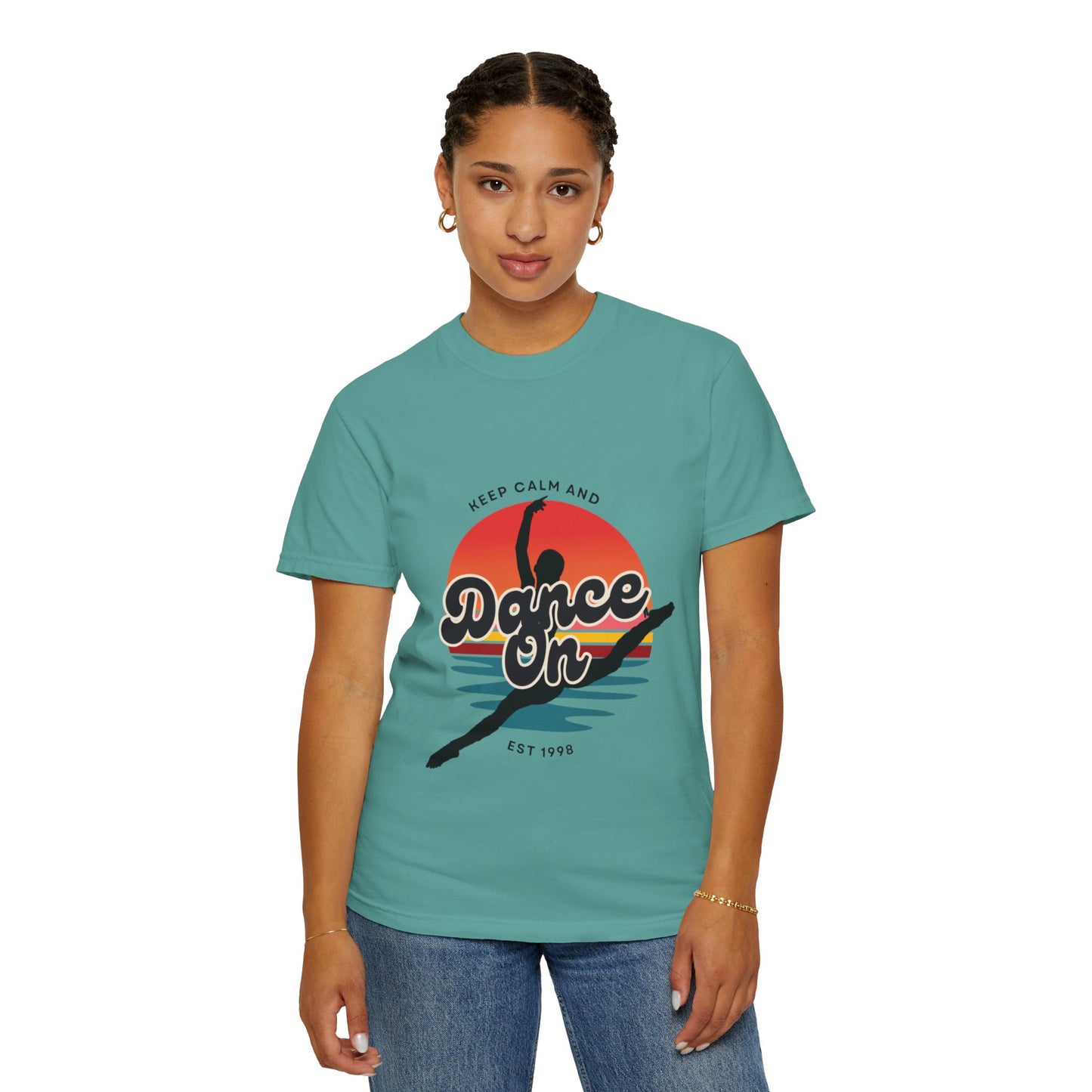 "Keep Calm and Dance On" Unisex Garment-Dyed T-Shirt – Retro Dance Graphic Tee – Vintage-Inspired Comfort Shirt for Dancers