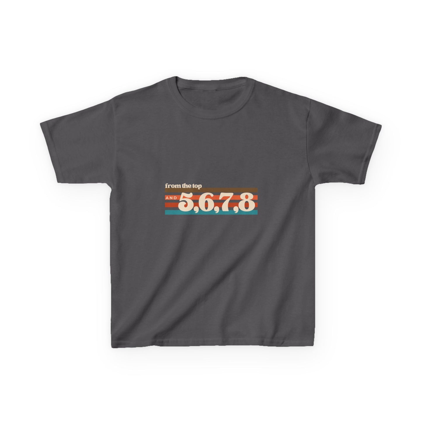“From the Top and 5, 6, 7, 8” Youth Short Sleeve Tee – Retro Graphic Dance Shirt for Kids and Young Performers