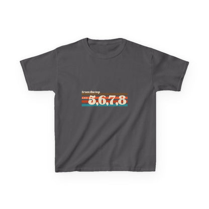 “From the Top and 5, 6, 7, 8” Youth Short Sleeve Tee – Retro Graphic Dance Shirt for Kids and Young Performers