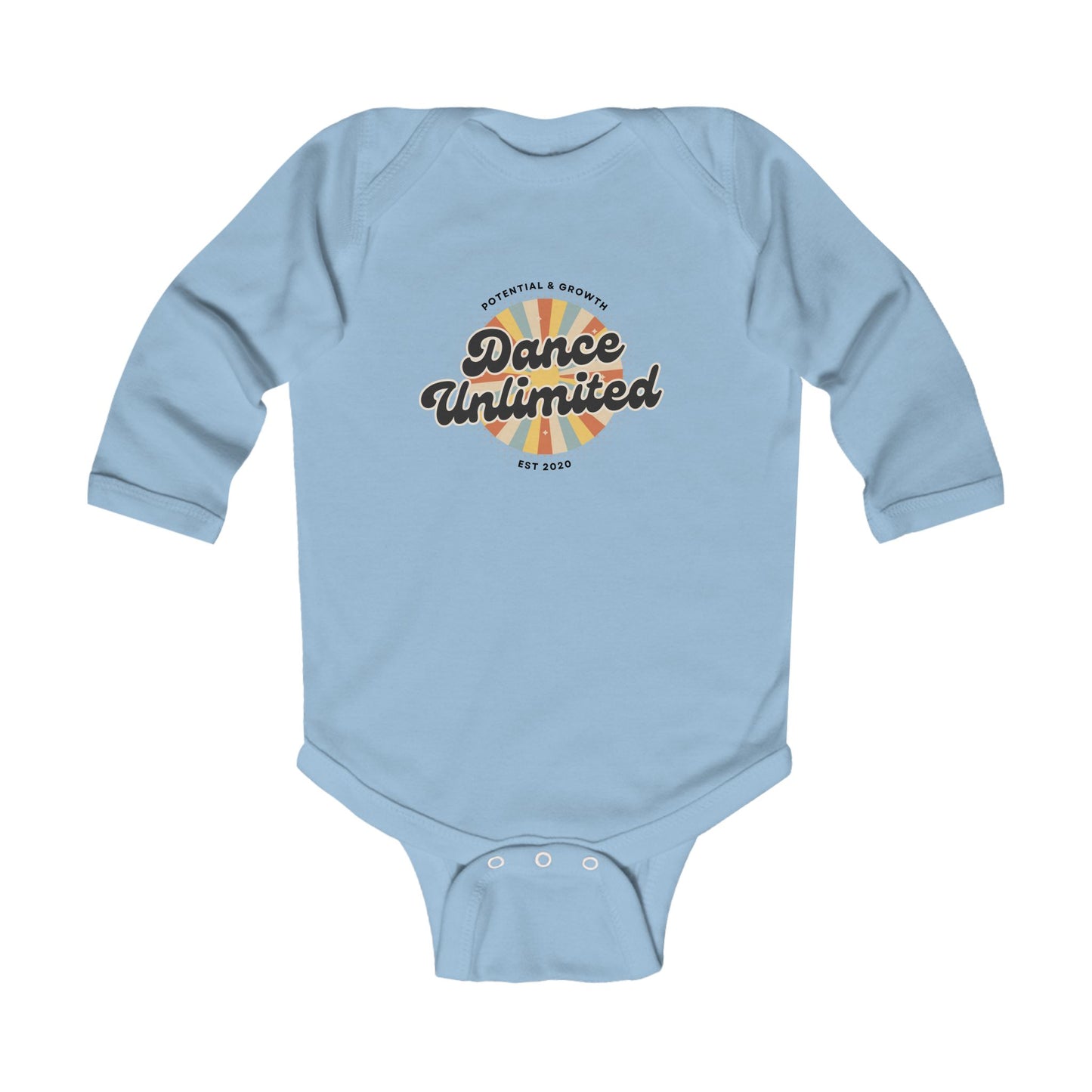 "Dance Unlimited - Potential & Growth" Infant Long Sleeve Bodysuit – Retro Baby Dancer Outfit Graphic