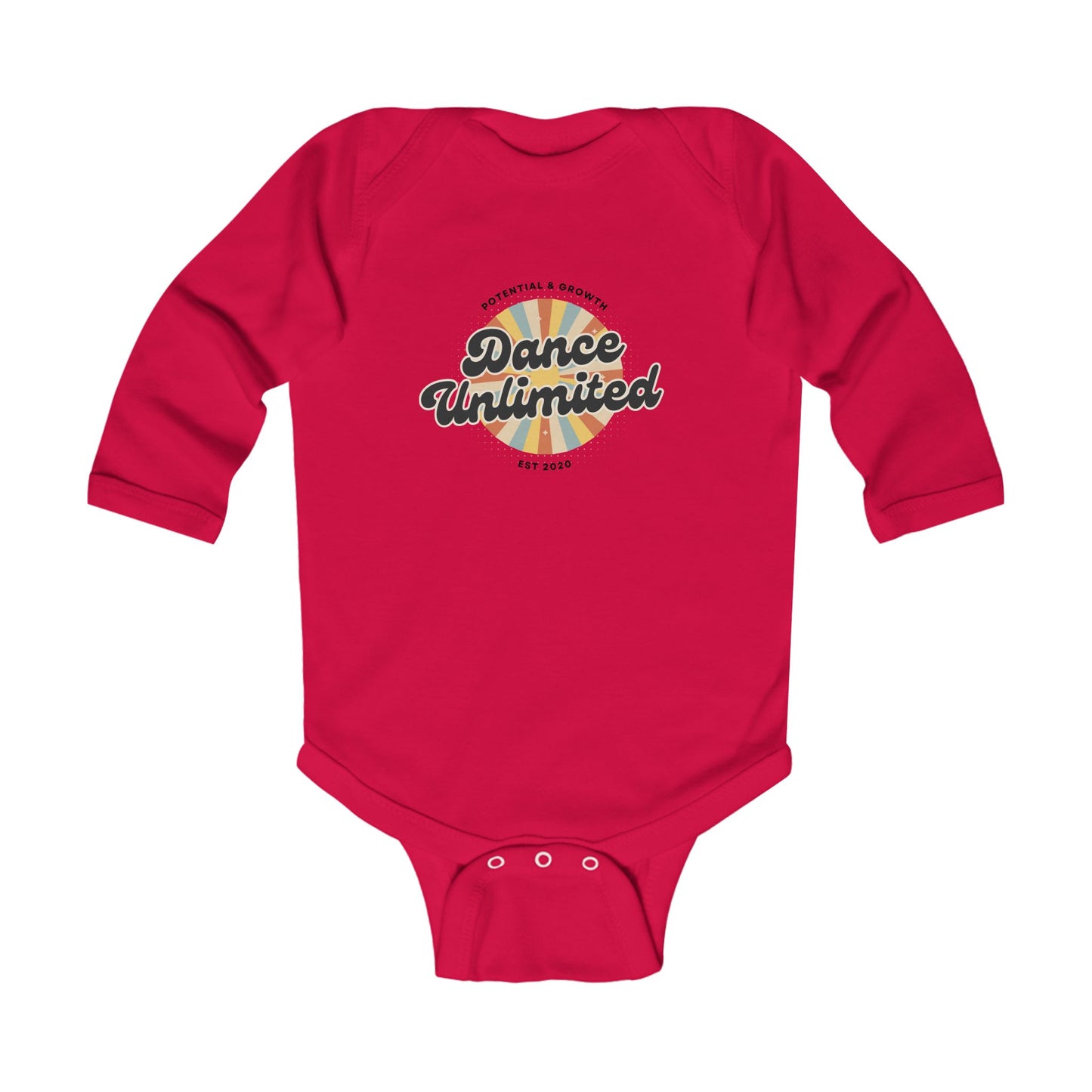 "Dance Unlimited - Potential & Growth" Infant Long Sleeve Bodysuit – Retro Baby Dancer Outfit Graphic