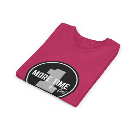 “One More Time is a Lie” Bold Emblem Dancer Graphic T-Shirt for Kids – Funny Dance Rehearsal Shirt - Youth Dance Tee