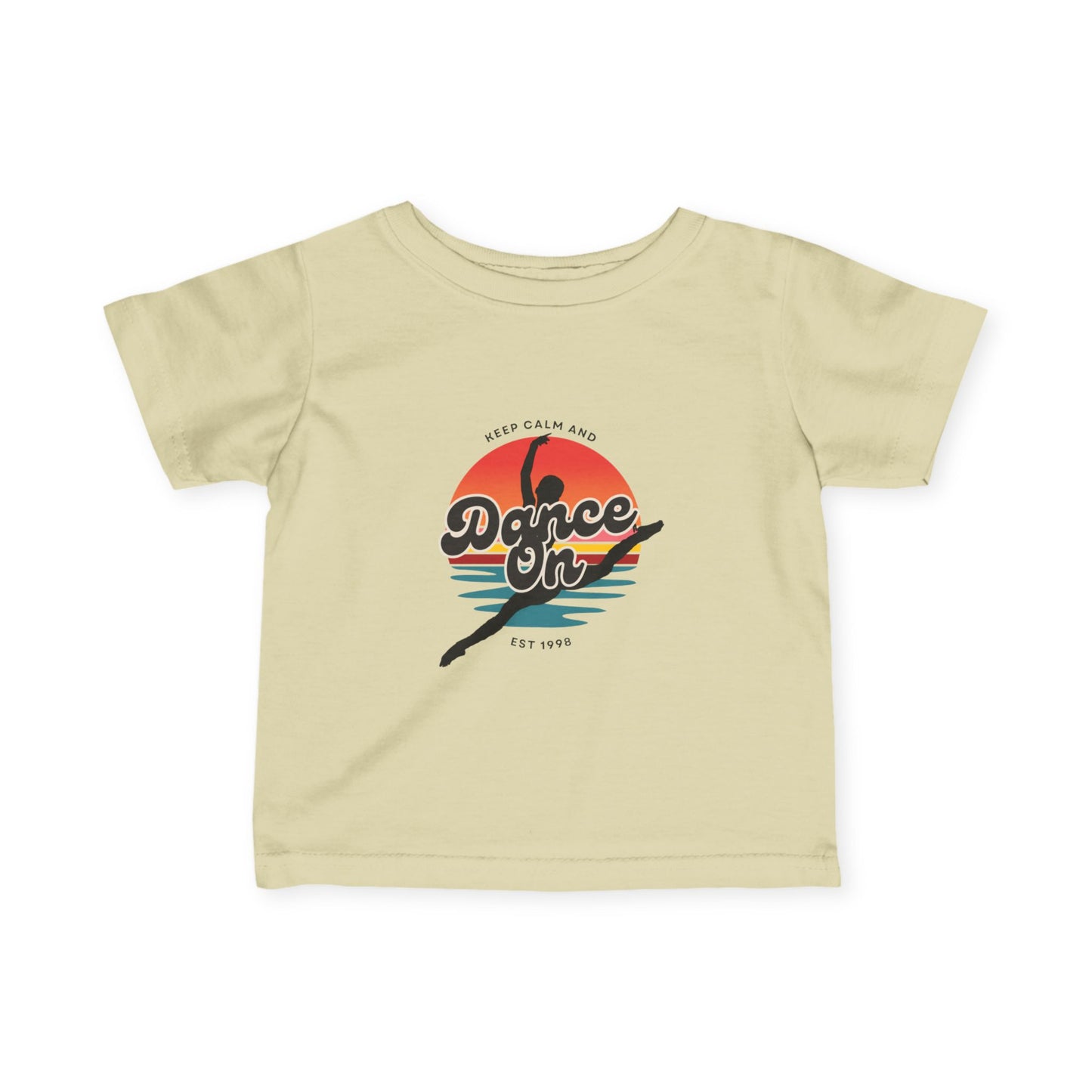 "Keep Calm and Dance On" Retro Dance Graphic Infant Fine Jersey Tee – Cute Baby Dance T-Shirt for Future Tiny Dancers