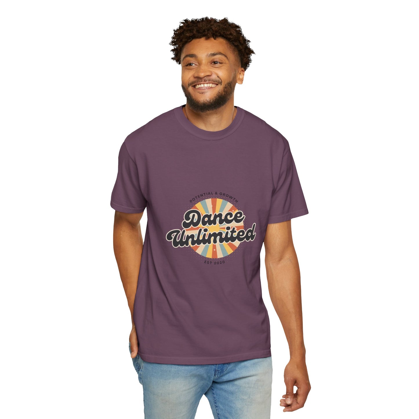 "Dance Unlimited, Potential & Growth" Unisex Garment-Dyed T-Shirt – Retro-Inspired Dance Motivation Graphic Tee – Inspirational Shirt for Dancers"