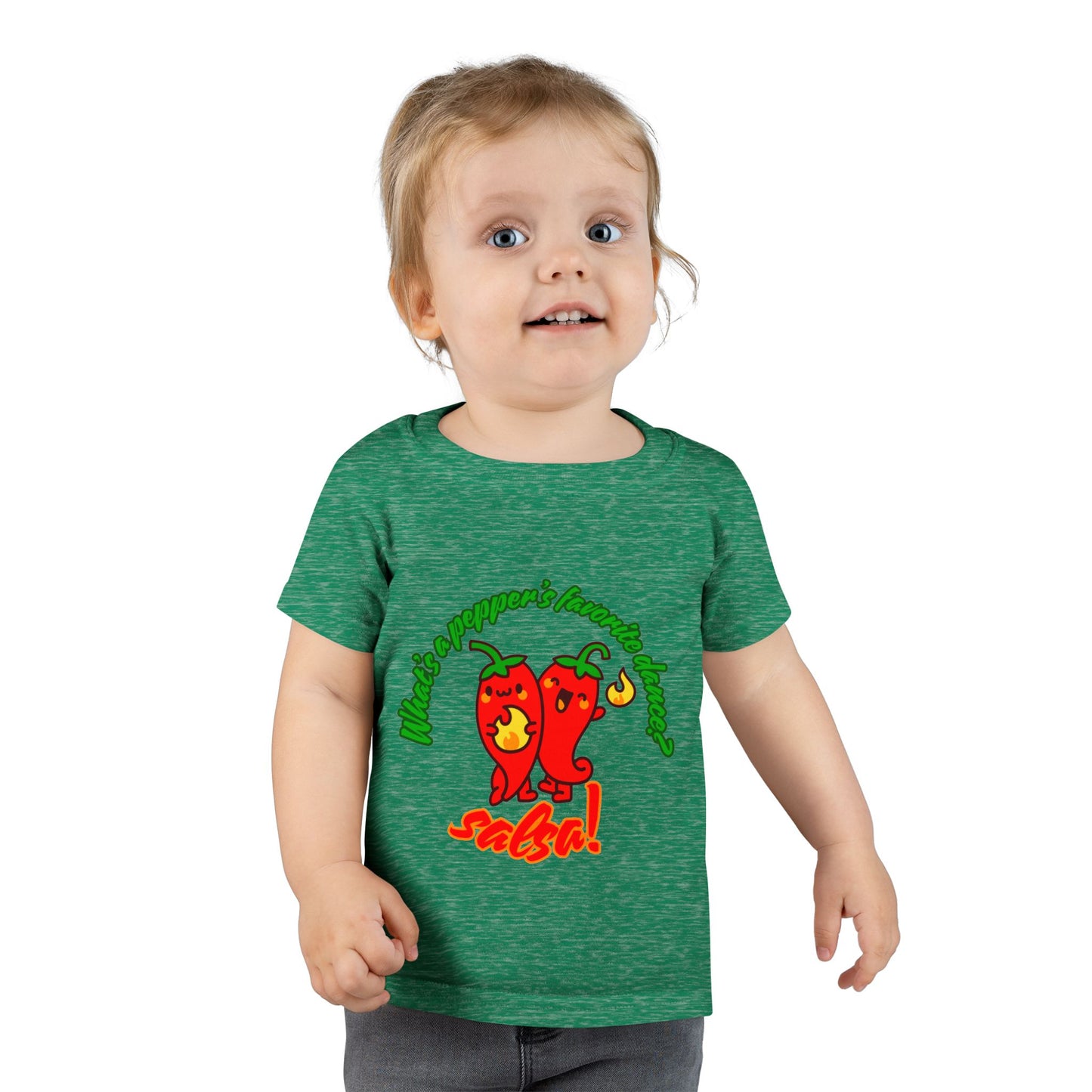 "What Is a Pepper's Favorite Dance? Salsa!" Toddler Dance T-Shirt – Cute Pepper Pun Graphic Short Sleeve Tee for Kids