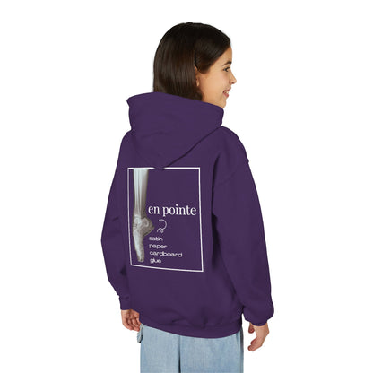 “I Dance En Pointe” Youth Pullover Hoodie with X-Ray Ballet Foot Graphic – Personalized Dance Hoodie for Kids, Custom Name or Studio Option