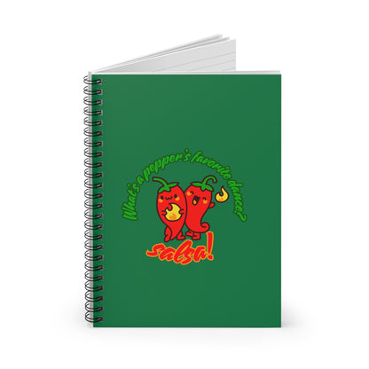 "What Is a Pepper’s Favorite Dance? Salsa!" Spiral Notebook – Funny Dance Pun Journal with Cute Pepper Graphic for Dancers & Foodie Pun Lovers