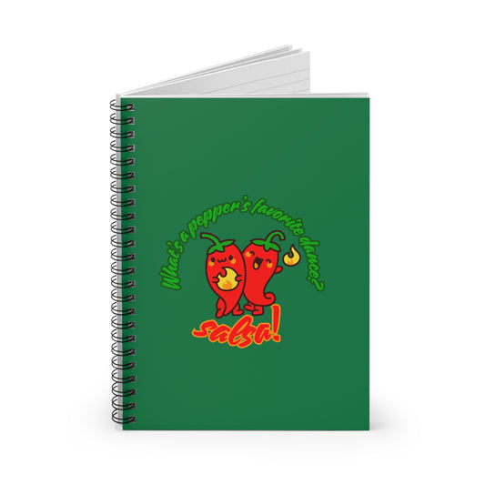 "What Is a Pepper’s Favorite Dance? Salsa!" Spiral Notebook – Funny Dance Pun Journal with Cute Pepper Graphic for Dancers & Foodie Pun Lovers