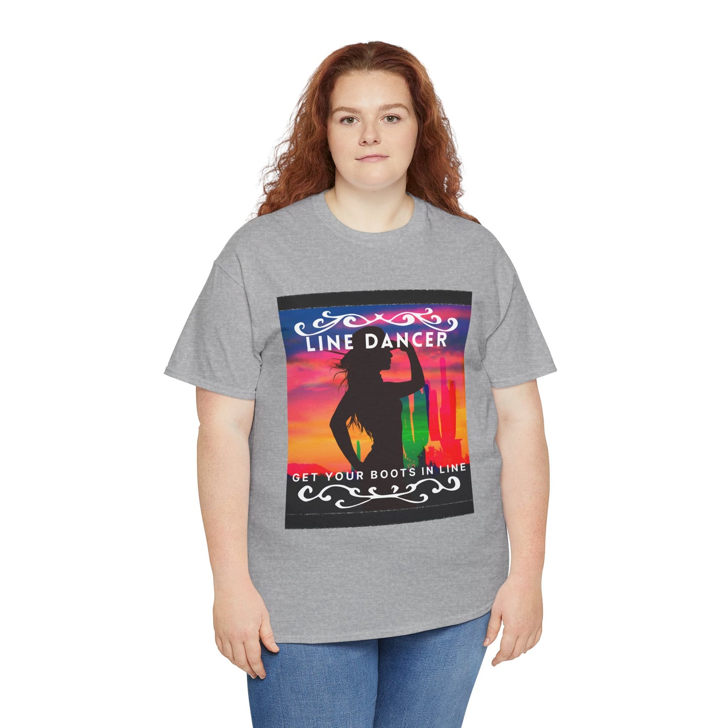 "Line Dancer" Unisex Heavy Cotton T-Shirt – Western Country Dance Graphic Tee – 'Get Your Boots in Line' Cowboy-Inspired Shirt
