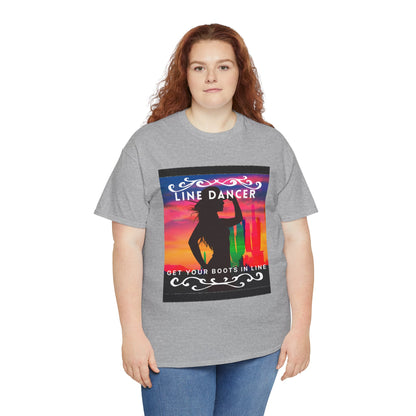 "Line Dancer" Unisex Heavy Cotton T-Shirt – Western Country Dance Graphic Tee – 'Get Your Boots in Line' Cowboy-Inspired Shirt