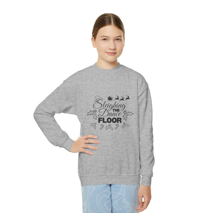 “Sleighing the Dance Floor” YOUTH SWEATSHIRT  Crewneck with Santa’s Sleigh and Reindeer – Festive Christmas Dance Sweatshirt for Kids and Young Dancers