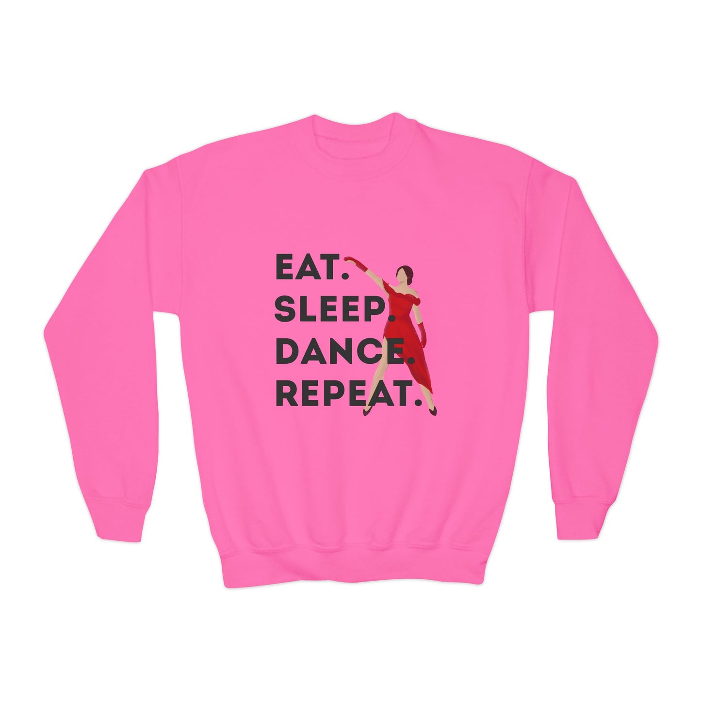 "Eat Sleep Dance Repeat" – Bold Dancer Graphic Youth Crewneck Sweatshirt | Kids Dance Life Pullover