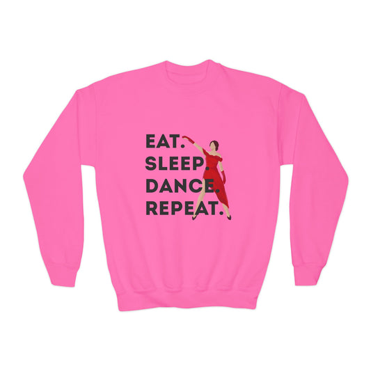"Eat Sleep Dance Repeat" – Bold Dancer Graphic Youth Crewneck Sweatshirt | Kids Dance Life Pullover