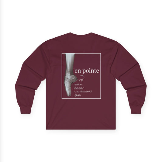 “I Dance En Pointe” Unisex Long Sleeve Tee with X-Ray Pointe Foot Graphic – Ballet Dance Shirt with Optional Name or Studio Personalization