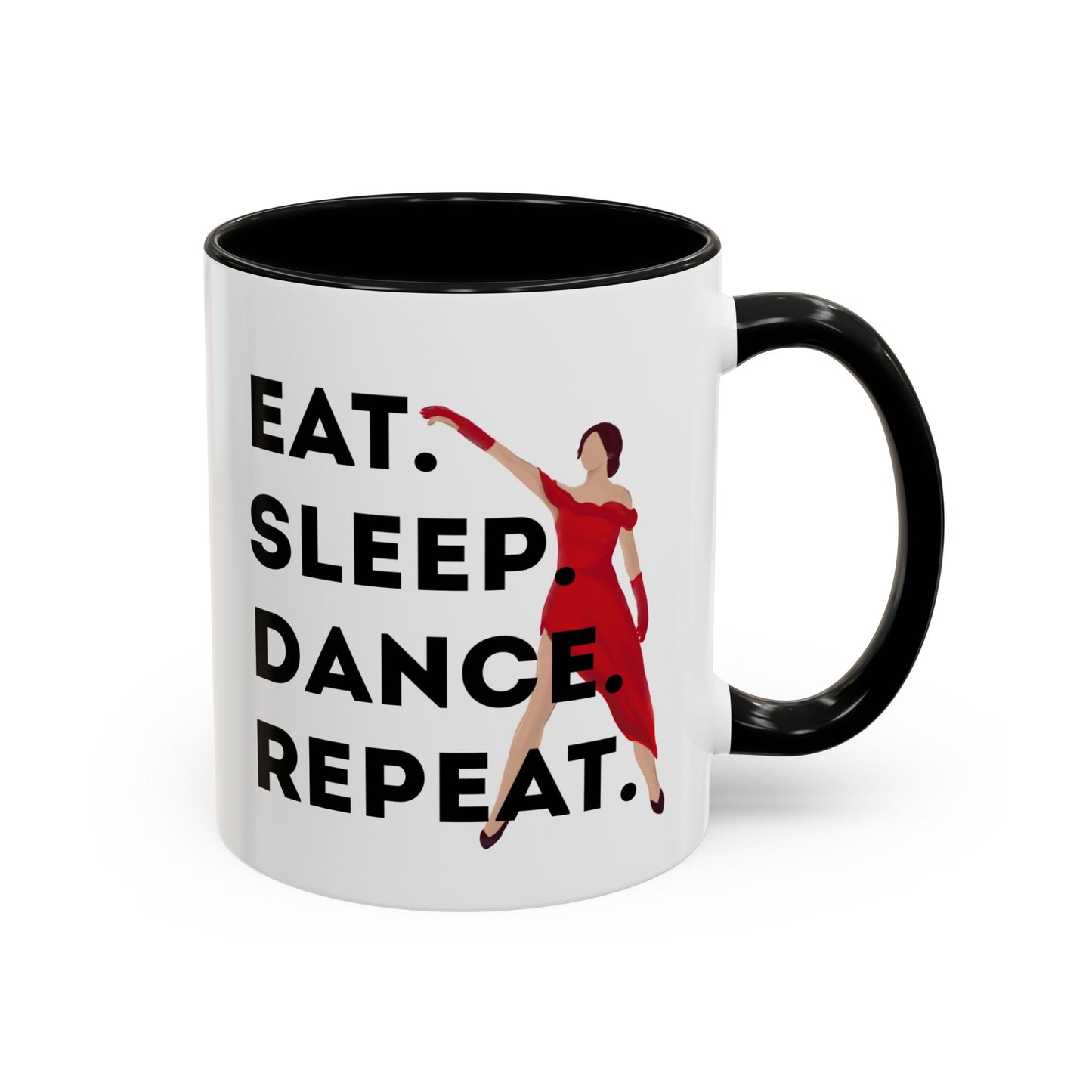 "Eat Sleep Dance Repeat" Accent Coffee Mug – Bold Dancer Graphic Ceramic Mug for Dance Lovers