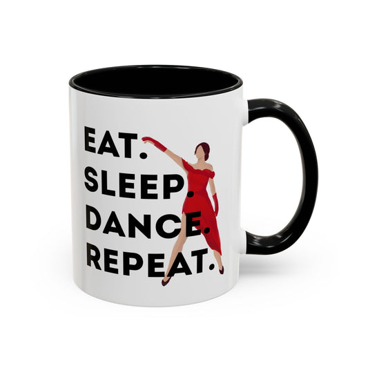 "Eat Sleep Dance Repeat" Accent Coffee Mug – Bold Dancer Graphic Ceramic Mug for Dance Lovers