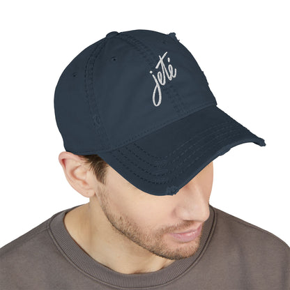“Jeté” Embroidered Dance Logo - Unisex Distressed Baseball Cap – Vintage-Style Adjustable Hat for Dancers & Dance Lovers