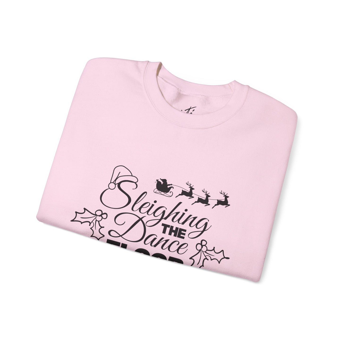 “Sleighing the Dance Floor” ADULT SWEATSHIRT Unisex Heavy Blend Crewneck – Festive Christmas Dance Sweatshirt with Santa’s Sleigh & Reindeer Arm Design, Perfect for Dancers & Studios