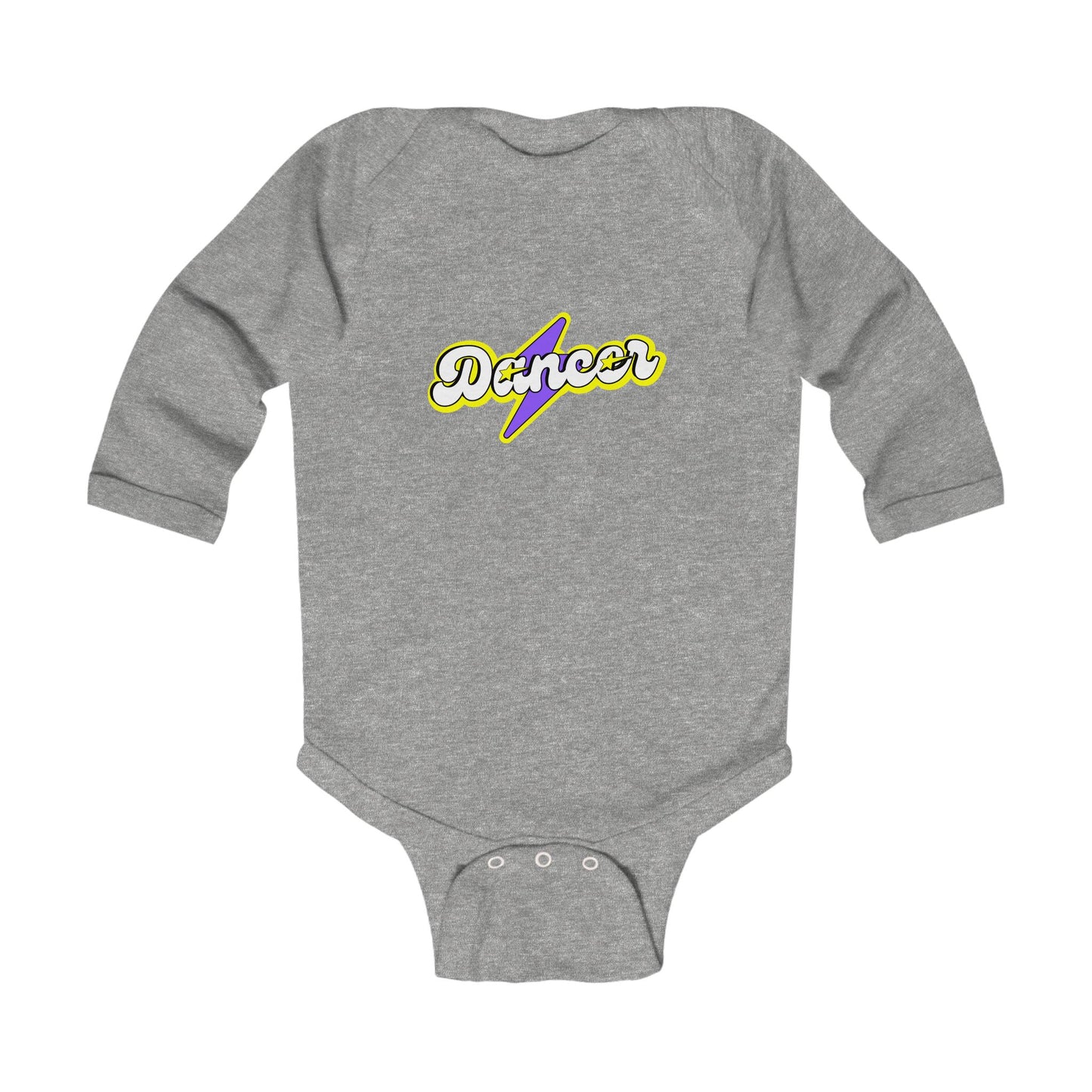"Dancer" Infant Long Sleeve Bodysuit – Superhero-Inspired Dance Graphic Baby Outfit for Future Performers