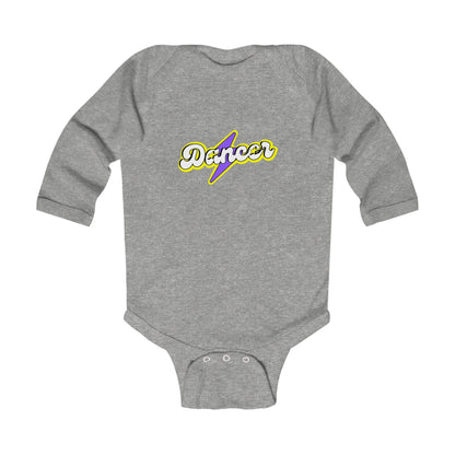 "Dancer" Infant Long Sleeve Bodysuit – Superhero-Inspired Dance Graphic Baby Outfit for Future Performers