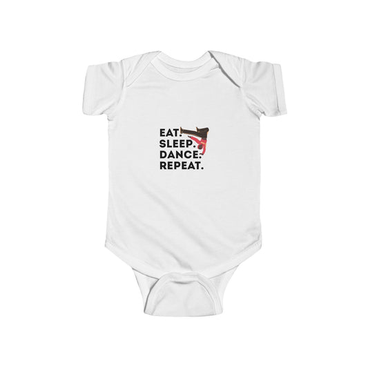 "Eat Sleep Dance Repeat" Infant Short Sleeve Bodysuit – Bold B-Boy Dance Graphic Baby Outfit for Hip-Hop Lovers