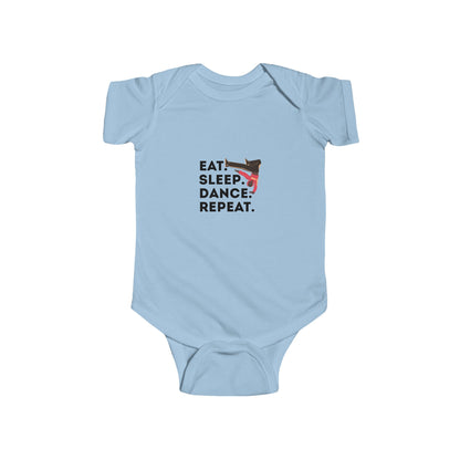 "Eat Sleep Dance Repeat" Infant Short Sleeve Bodysuit – Bold B-Boy Dance Graphic Baby Outfit for Hip-Hop Lovers