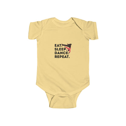"Eat Sleep Dance Repeat" Infant Short Sleeve Bodysuit – Bold B-Boy Dance Graphic Baby Outfit for Hip-Hop Lovers