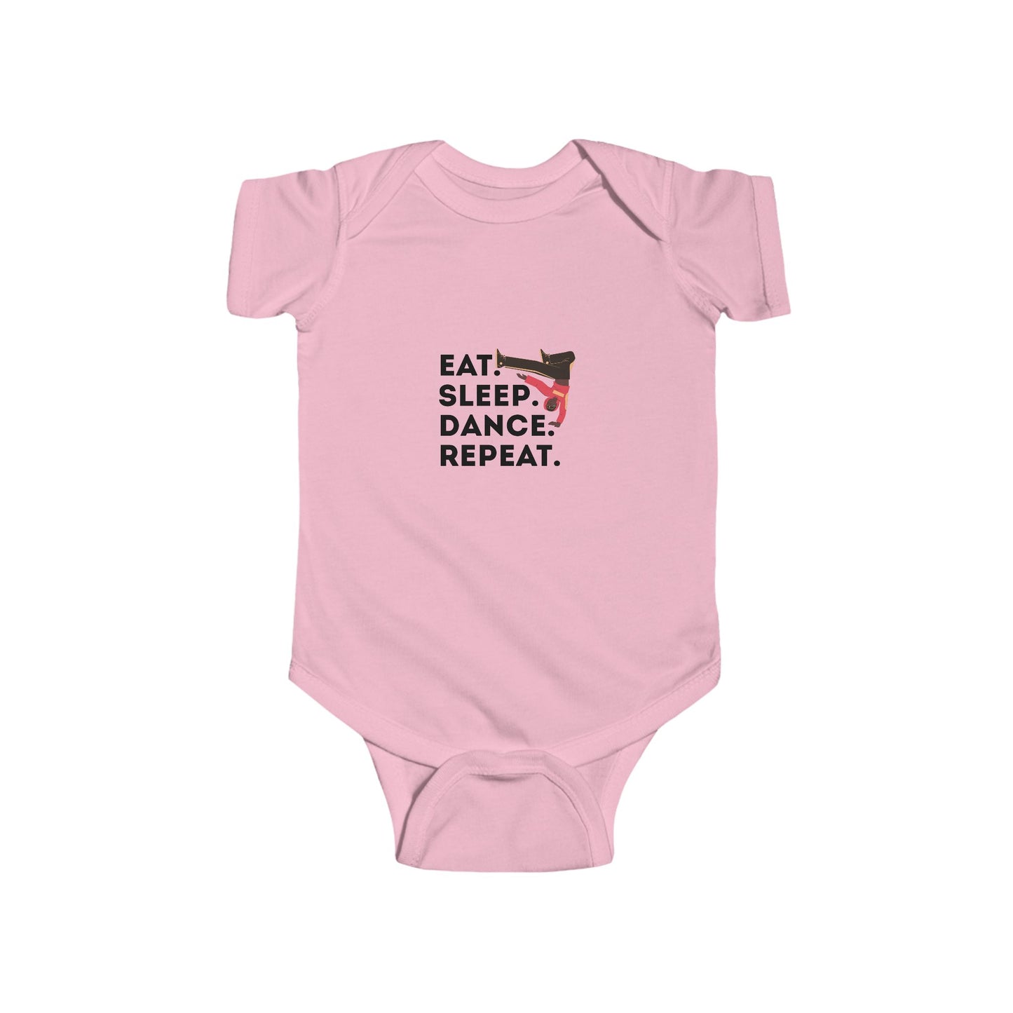 "Eat Sleep Dance Repeat" Infant Short Sleeve Bodysuit – Bold B-Boy Dance Graphic Baby Outfit for Hip-Hop Lovers