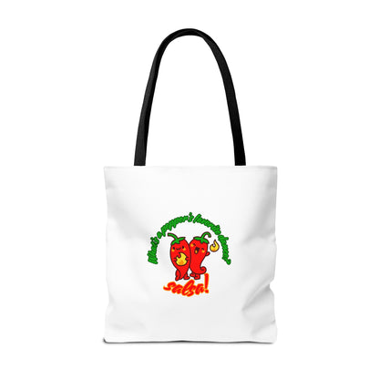 “What’s a Pepper’s Favorite Dance? Salsa!” Salsa Dance Pun Tote Bag – Funny Kawaii Pepper Graphic Canvas Bag for Dancers & Food Lovers